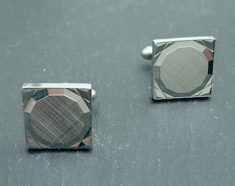 Silver tone multi-faceted 'mirror tile' cufflinks - Mid-Century