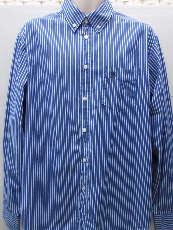 blue dress shirt with white stripes