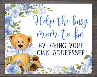 TGRBS01 8x10 Help the Busy Mom to Be Instant Download Blue and Pink Teddy Bear Addressee Sign Please Make Yourself the Addressee Sign