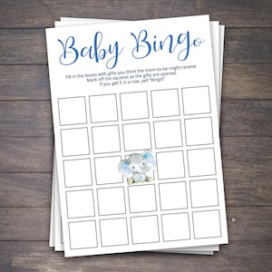 Baby Shower Bingo Printable, Elephant Baby Shower Bingo Printable | Elephant Baby Shower Games PDF Instant Download | Elephant Baby Shower