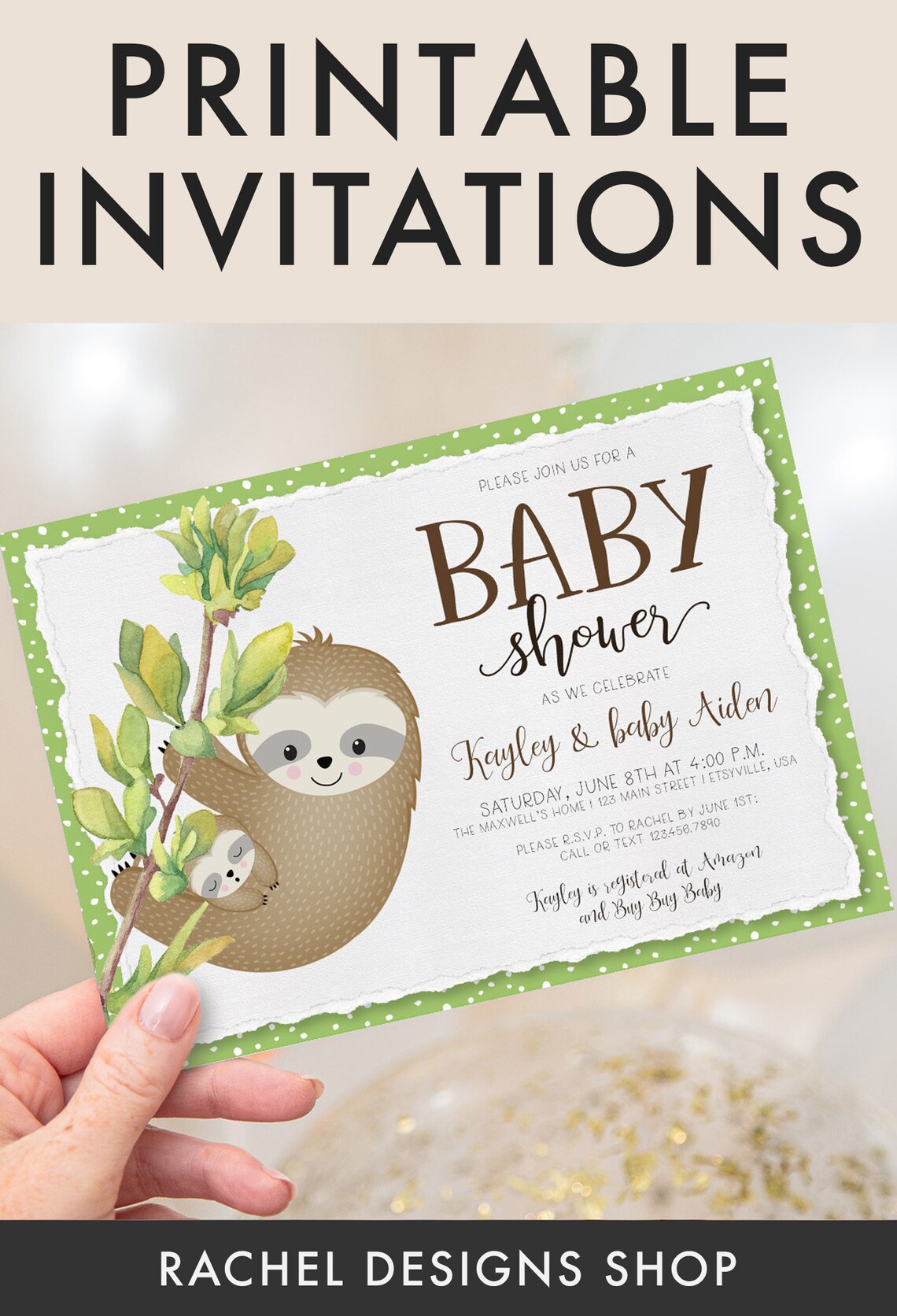 Sloth Baby Shower Invitation Sloth Baby Shower Invitation - Etsy