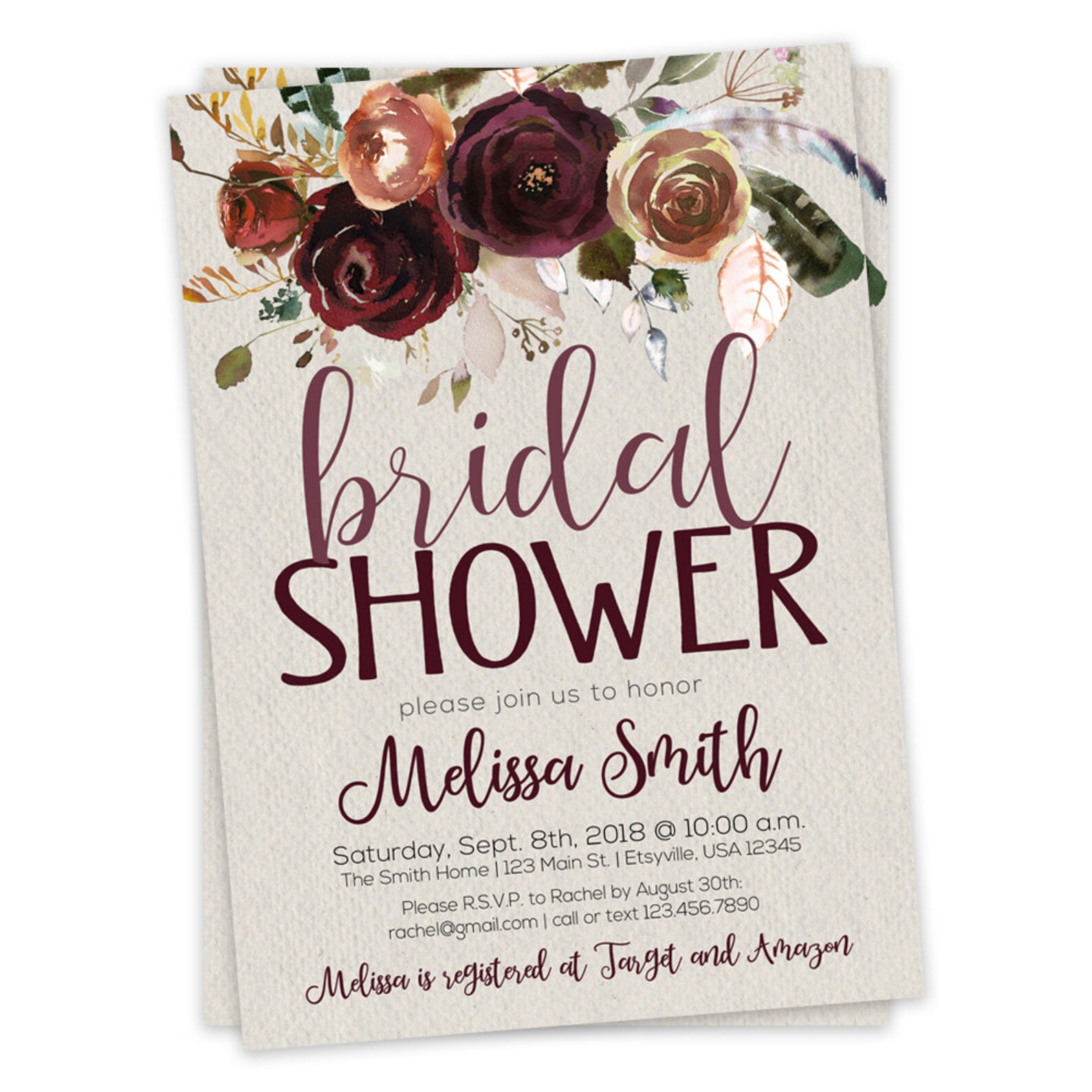 Fall Burgundy Bridal Shower Invitation Bridal Brunch Etsy