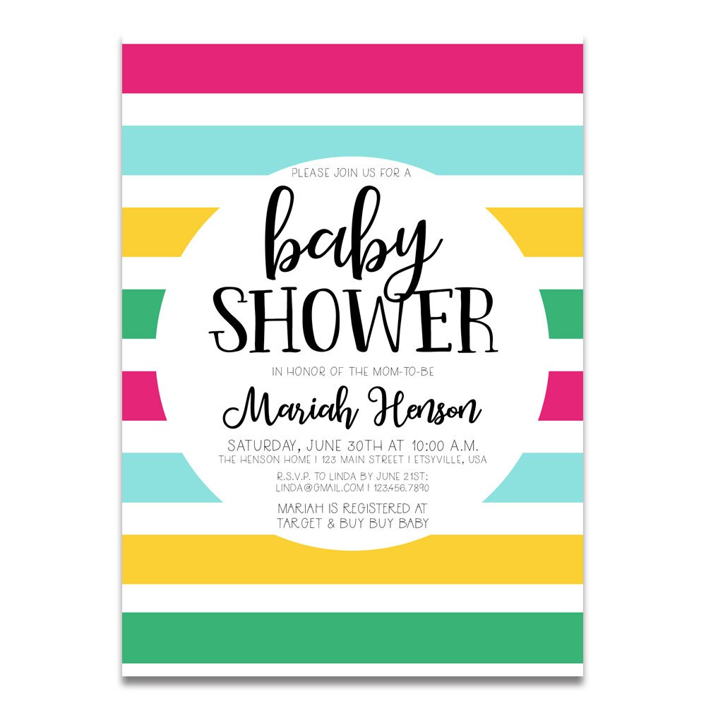 Bright Stripes Baby Shower Invitation Colorful Baby Shower - Etsy
