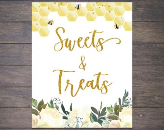 Sweets and Treats Yellow Bee Baby Shower Sign Printable | Bee Baby Shower Sign PDF Instant Download | Bee Baby Shower Sweets and Treats