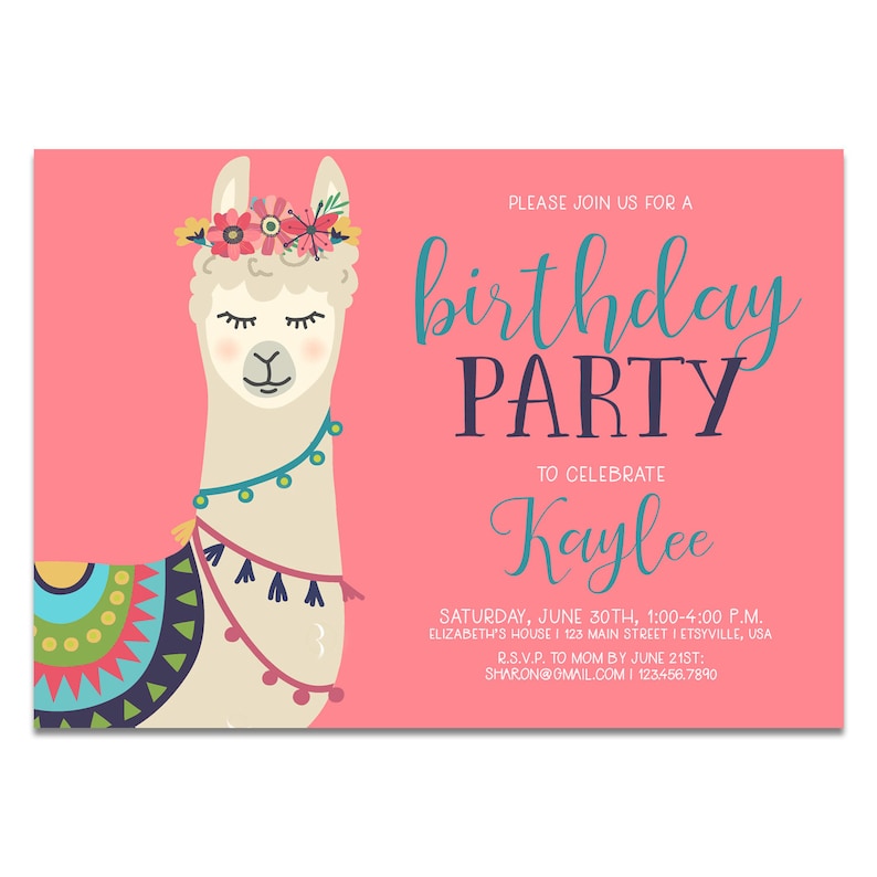 Llama Birthday Invite Printable Llama Birthday Invitation - Etsy