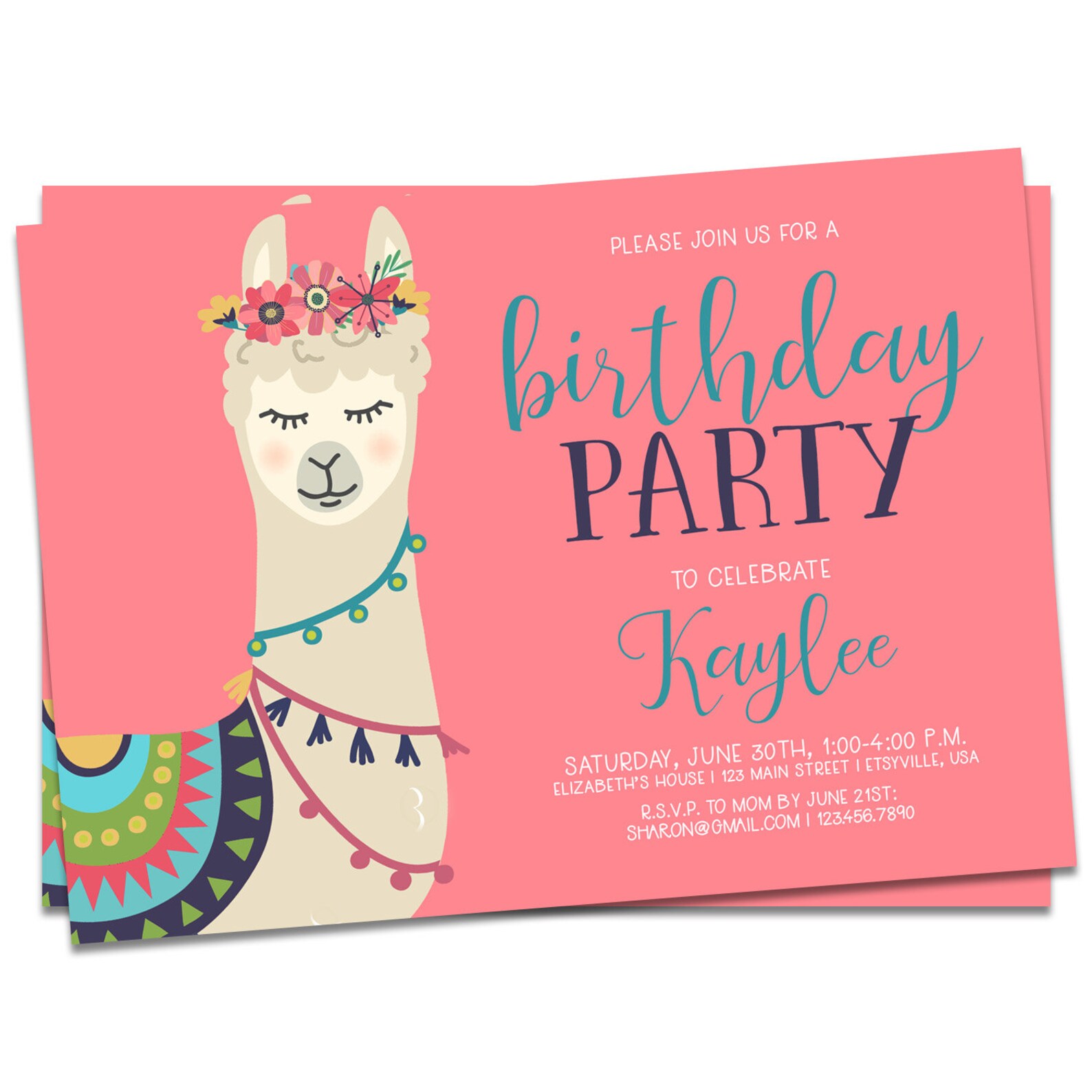 Llama Birthday Invite Printable Llama Birthday Invitation Etsy