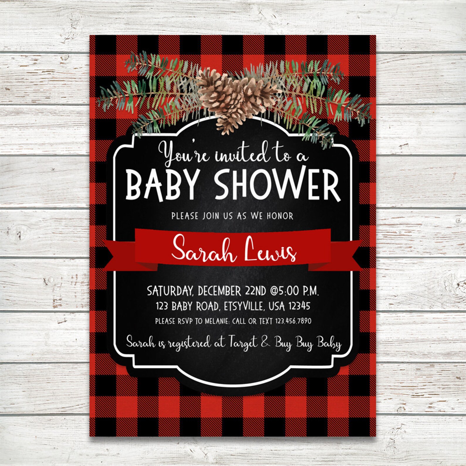 Buffalo Plaid Baby Shower Invitation Red Plaid Baby Shower | Etsy