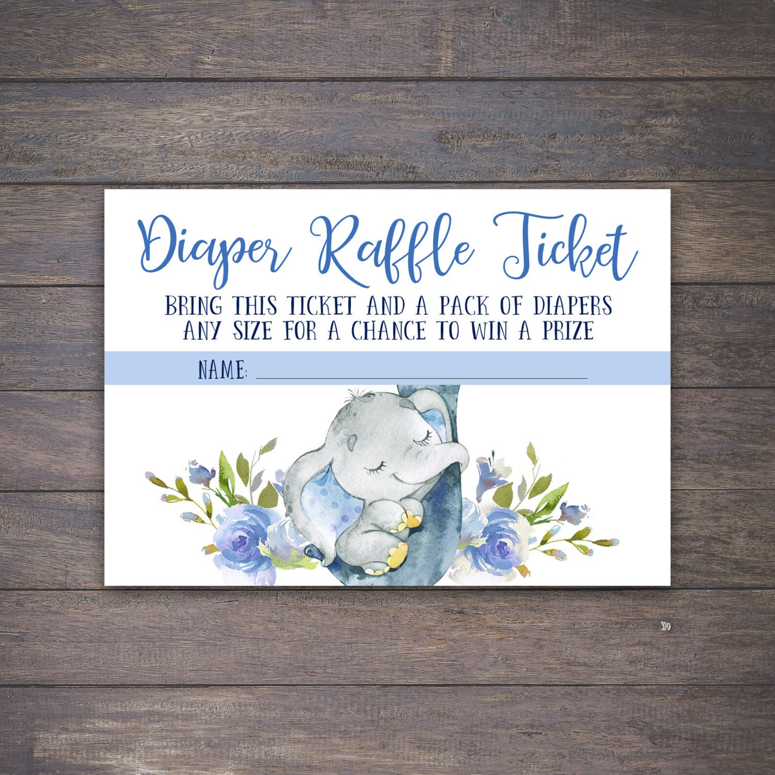 Elephant Diaper Raffle Ticket Printable Diaper Raffle Ticket | Etsy