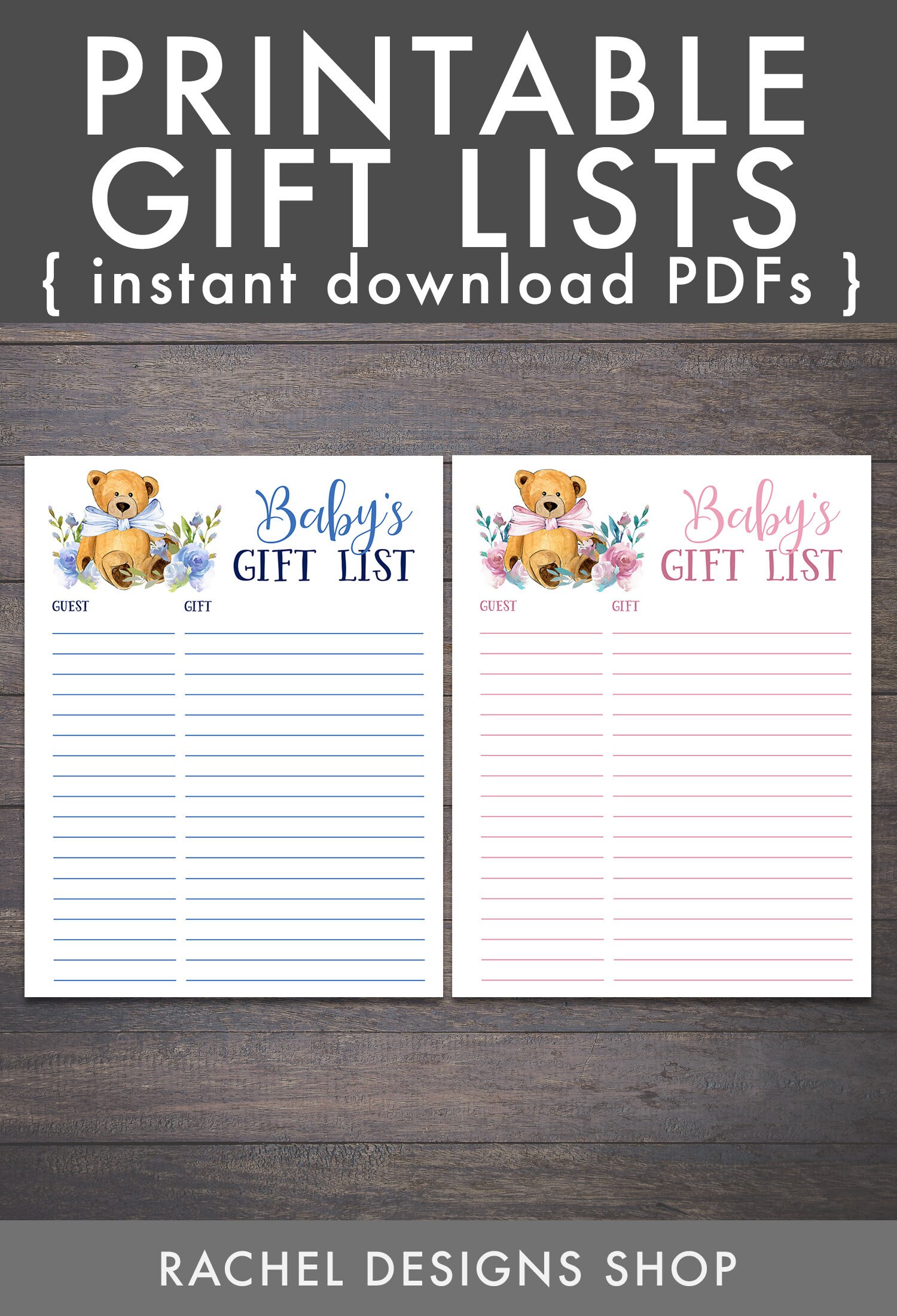 Gift List Baby Shower Gift List Printable Gift List Teddy Etsy