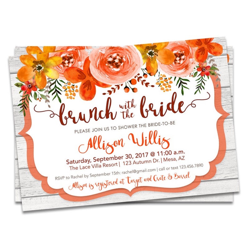 Fall Bridal Brunch Invitation Fall Floral Bridal Shower Etsy