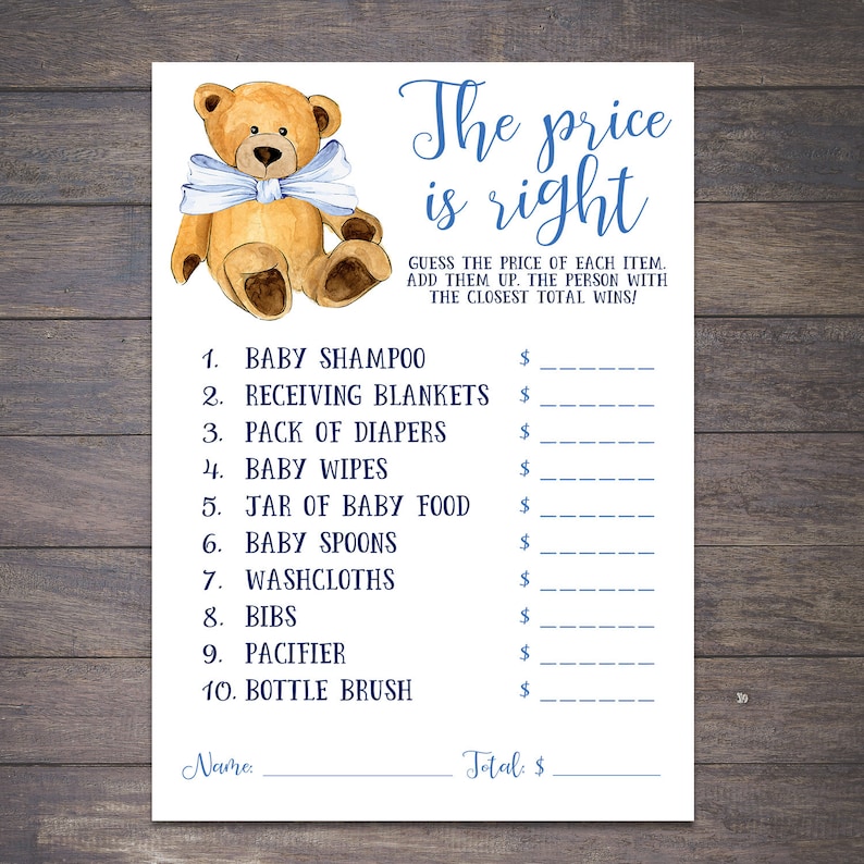 The Price is Right Teddy Bear Baby Shower Games Printable - Etsy