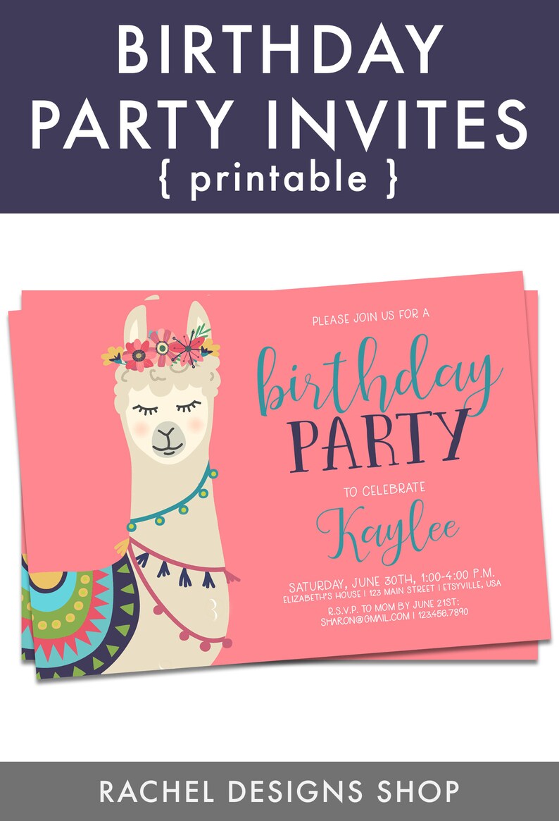 Llama Birthday Invite Printable Llama Birthday Invitation - Etsy