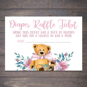 Windel Tombola Einsatz rosa Teddybär, Windel Tombola Ticket druckbar, Teddy Bär rosa Windel Tombola Ticket druckbar, Windel Tombola Karten