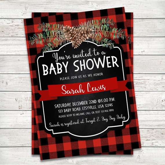 baby shower invitations buffalo plaid