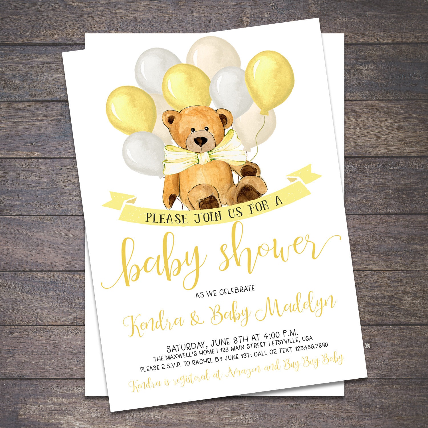 Teddy Bear Baby Shower Invitation Bear Themed Baby Shower Etsy
