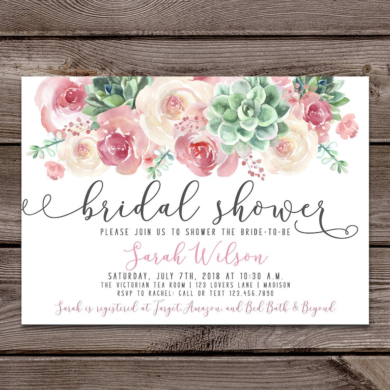 Pink Bridal Shower Invitation Pink Succulents Bridal Shower Etsy