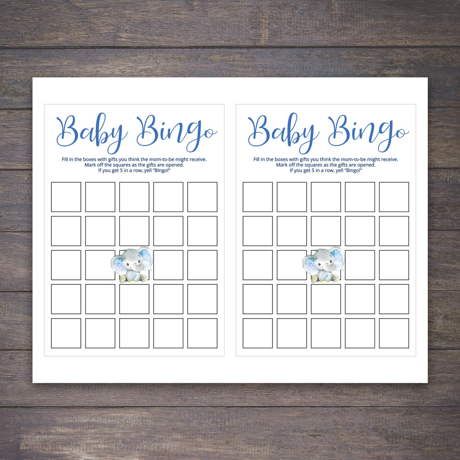 Baby Shower Bingo Printable Elephant Baby Shower Bingo - Etsy