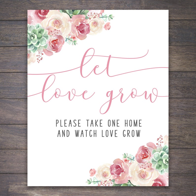 Let Love Grow Pink Floral Shower Sign Printable Pink Floral Etsy