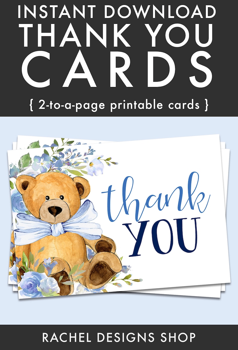 Teddy Bear Thank You Card Printable Teddy Bear Shower Thank Etsy
