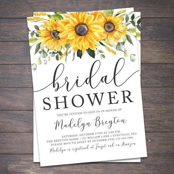 Sunflower Bridal Shower Invitation Sunflower Wedding Etsy