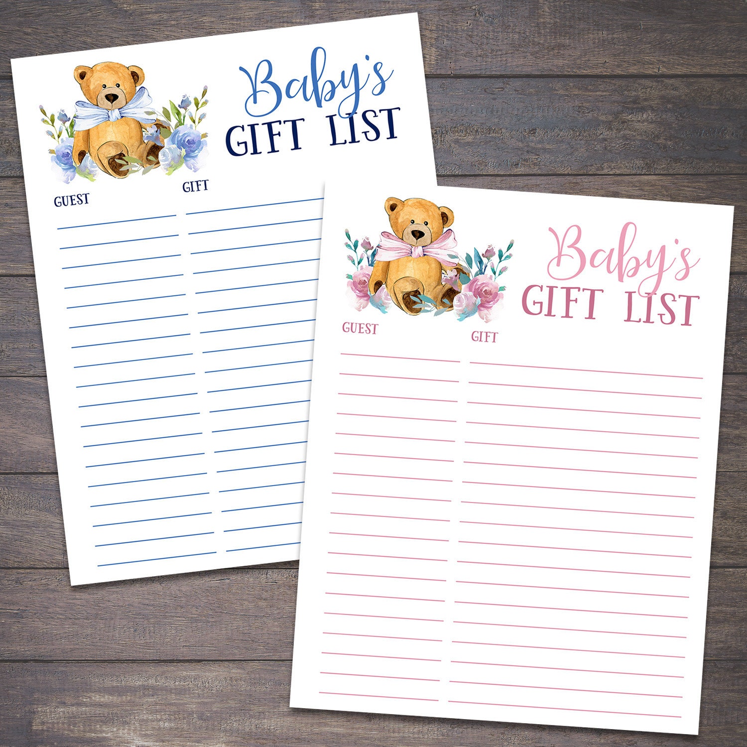 Gift List Baby Shower Gift List Printable Gift List Teddy Etsy
