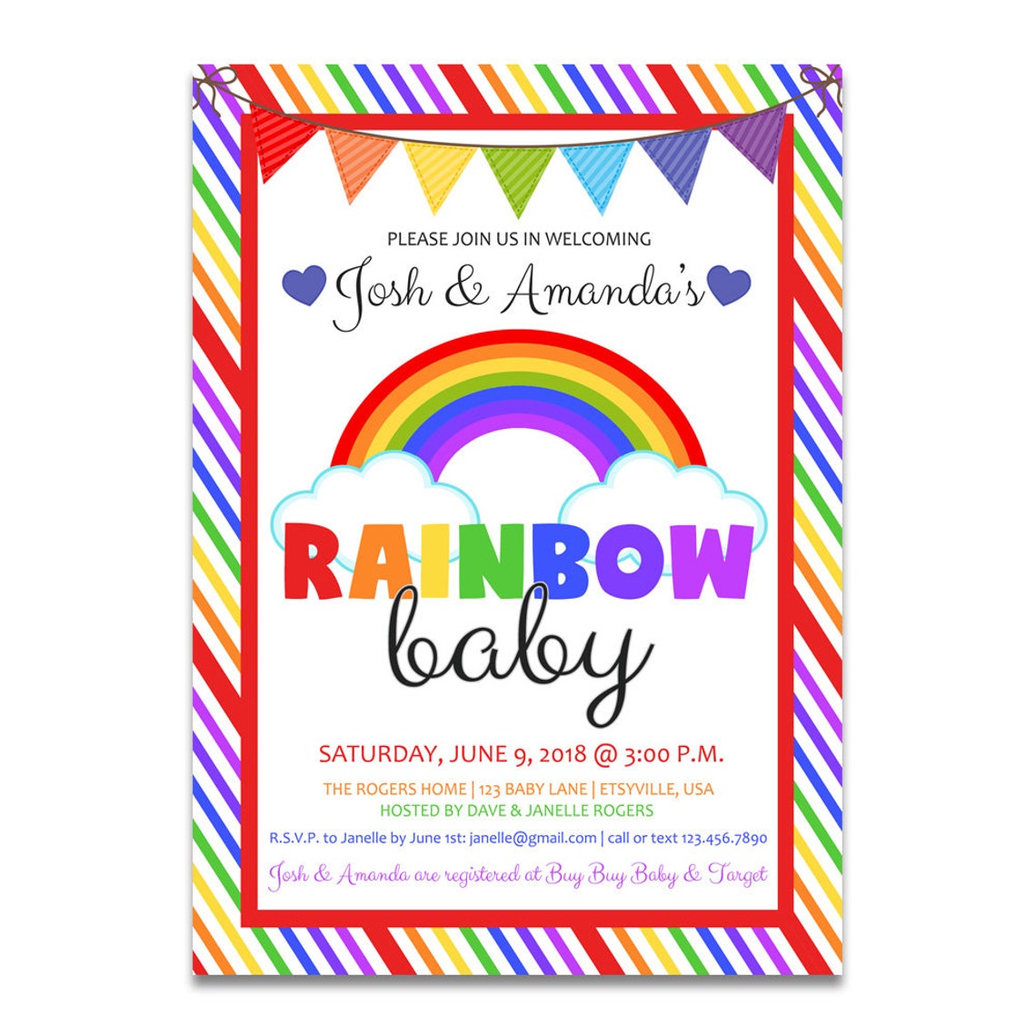 Rainbow Baby Shower Invitation Rainbow Baby Shower Invite Etsy