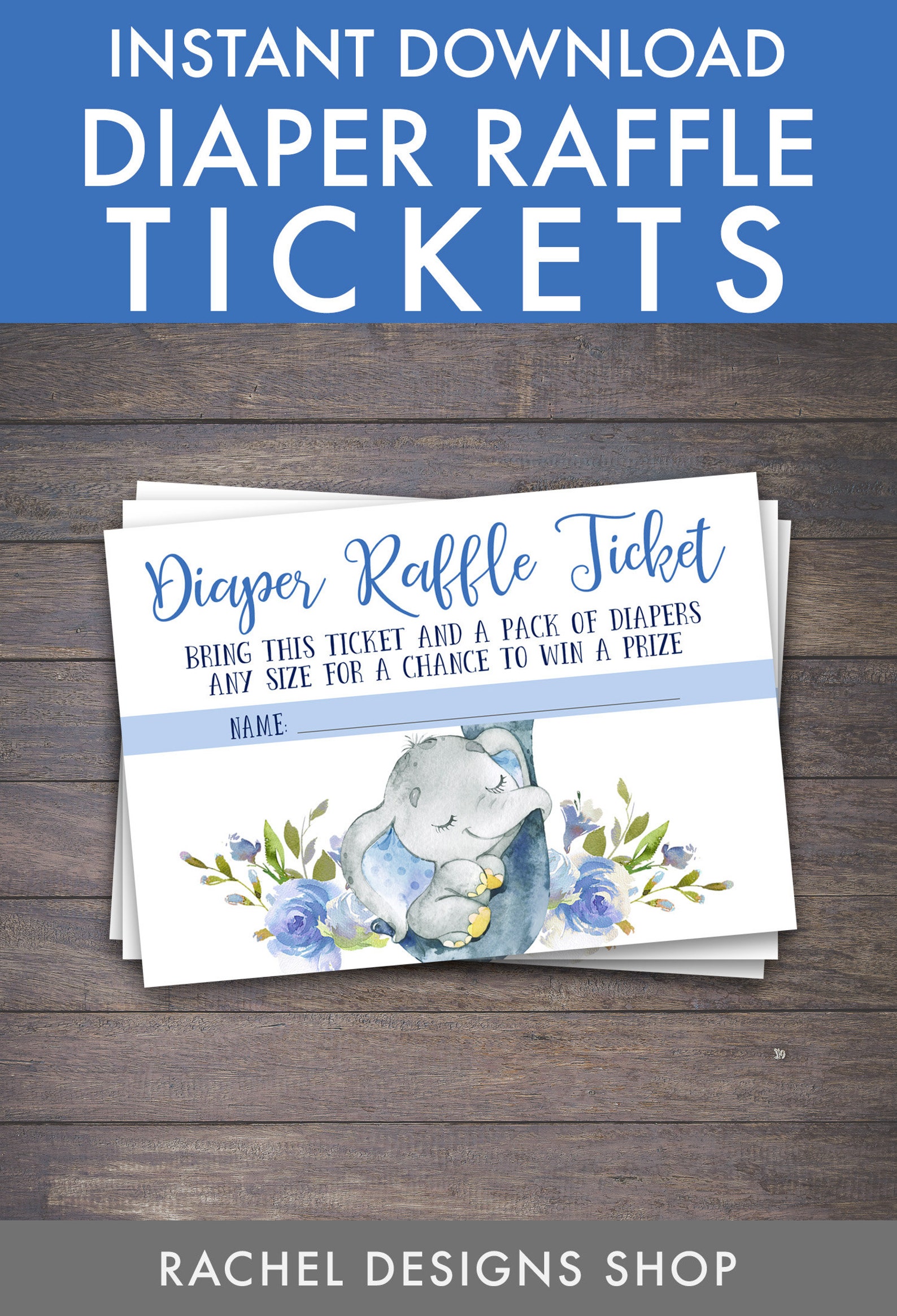 Elephant Diaper Raffle Ticket Printable Diaper Raffle Ticket | Etsy
