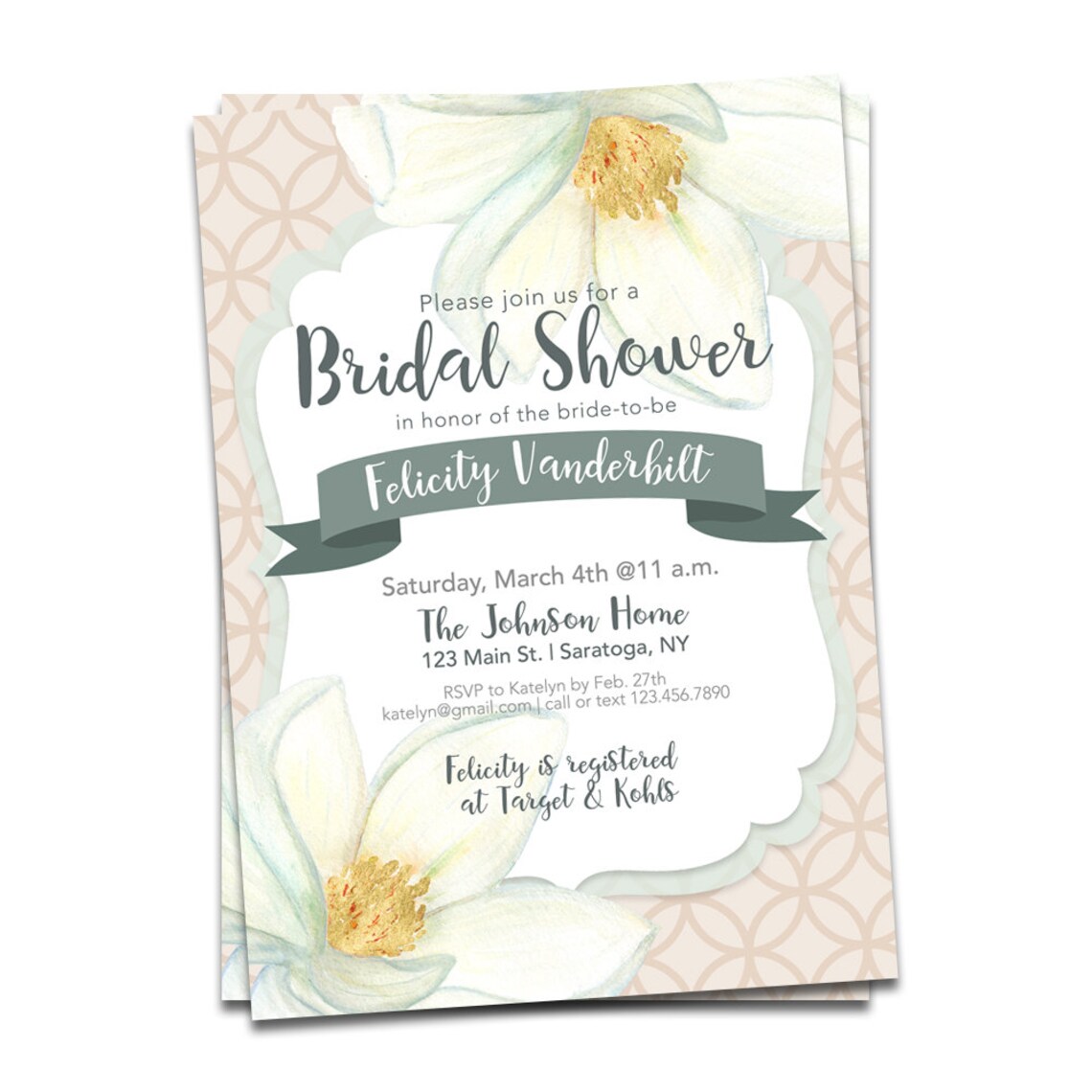 Magnolia Bridal Shower Invitation Printable Bridal Shower Etsy