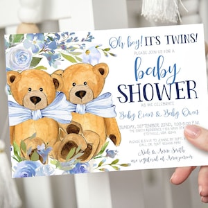 Twins Baby Shower Invite, Twin Bears Baby Shower Invite, Twin Boys Teddy Invite, Twins Baby Shower Teddy Bears