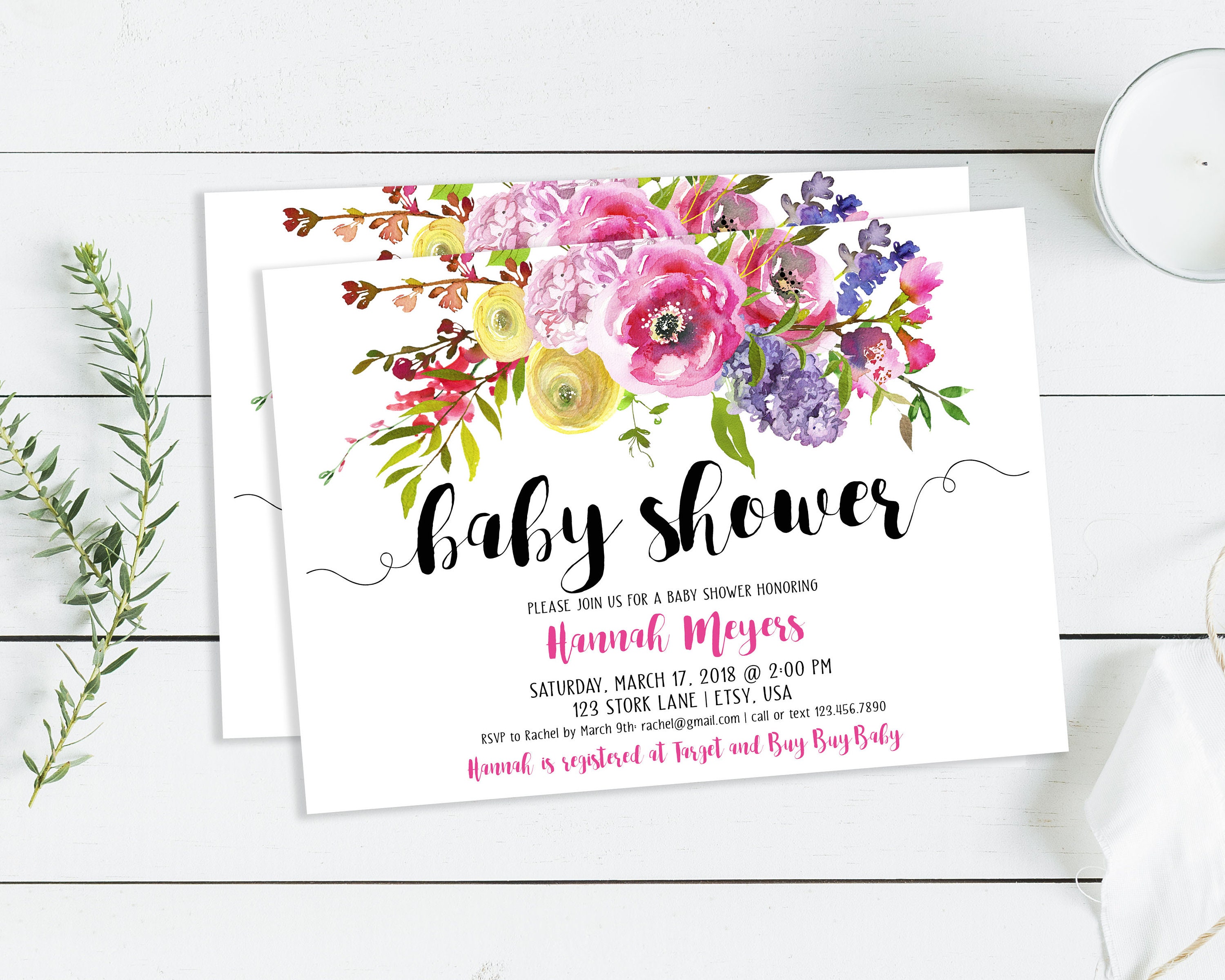 Spring Baby Shower Invitation Printable Floral Baby Shower Etsy