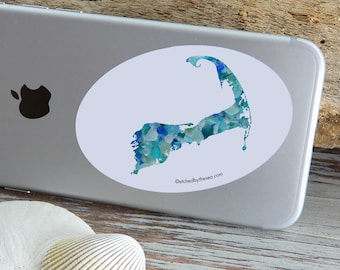 Sea Glass Cape Cod Map Sticker -  Phone, Laptop, Bumper Sticker