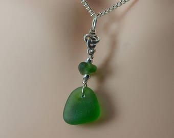 Green Sea Glass Celtic Knot Silver Necklace