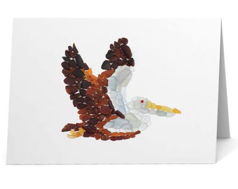 Sea Glass Pelican Card - Seaglass Art Print, Blank Inside