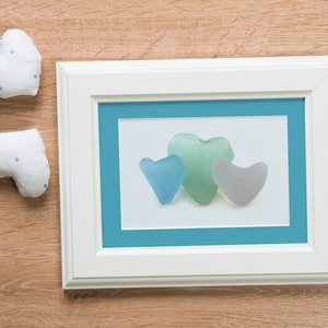 Sea Glass Trio of Hearts - Seaglass Art Matted Print - Etsy