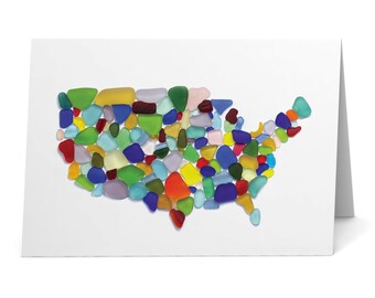 Cartão-postal com mapa dos Estados Unidos em vidro do mar - Impressão artística em vidro do mar, interior em branco