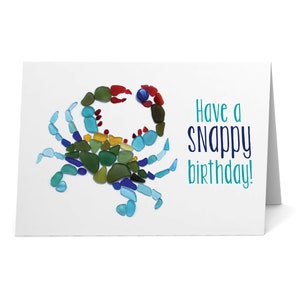 Tarjeta "Feliz Cumpleaños" con Cangrejo Azul de Vidrio Marino - Impresión artística de vidrio marino, interior en blanco