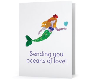Tarjeta Princesa Sirena de Cristal Marino "¡Te envío un océano de amor!" - Impresión artística de cristal marino, interior en blanco