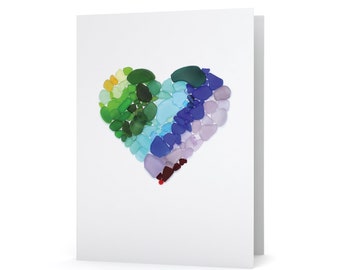 Tarjeta de corazón de vidrio marino en tonos joya - Impresión artística de vidrio marino, interior en blanco