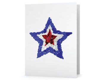 Cartão Estrelado em Vidro Marinho Vermelho, Branco e Azul - Impressão Artística em Vidro Marinho, Interior em Branco