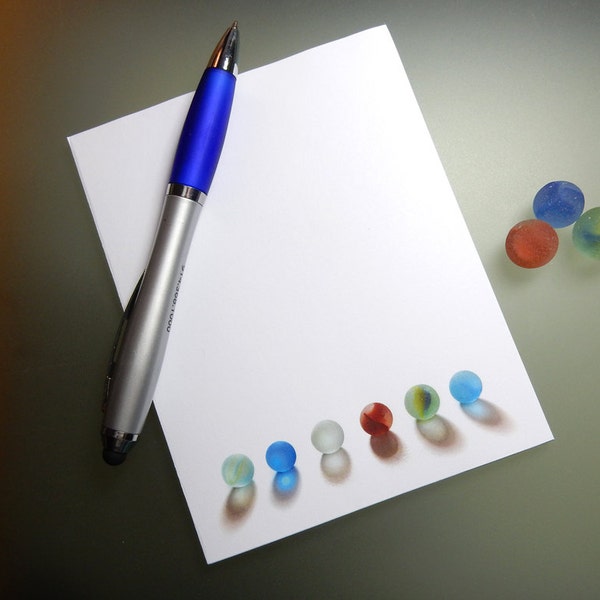 Sea Marbles Note Pad - Note Pad with Seaglass Marbles, 50 notes per pad, optional magnet on back to hang on refrigerator or more