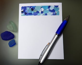Blue Sea Glass and Sea Marbles Note Pad - Seaglass Design, 50 notes per pad