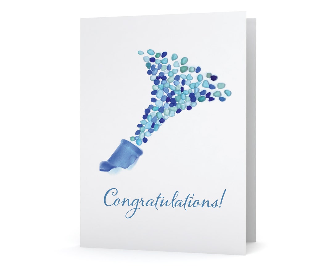 Blue Sea Glass Champagne Congratulations Card - Seaglass Art Print ...