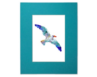 Sea Glass Albatross - Seaglass Art Mosaic Seagull Matted Print