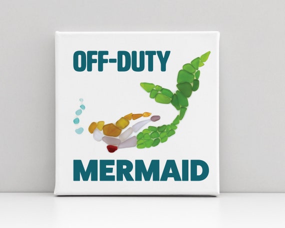 Sea Glass Mermaid Canvas - 12x12" square archival seaglass art print - "Off Duty Mermaid" - High-quality canvas stretched on wood frame