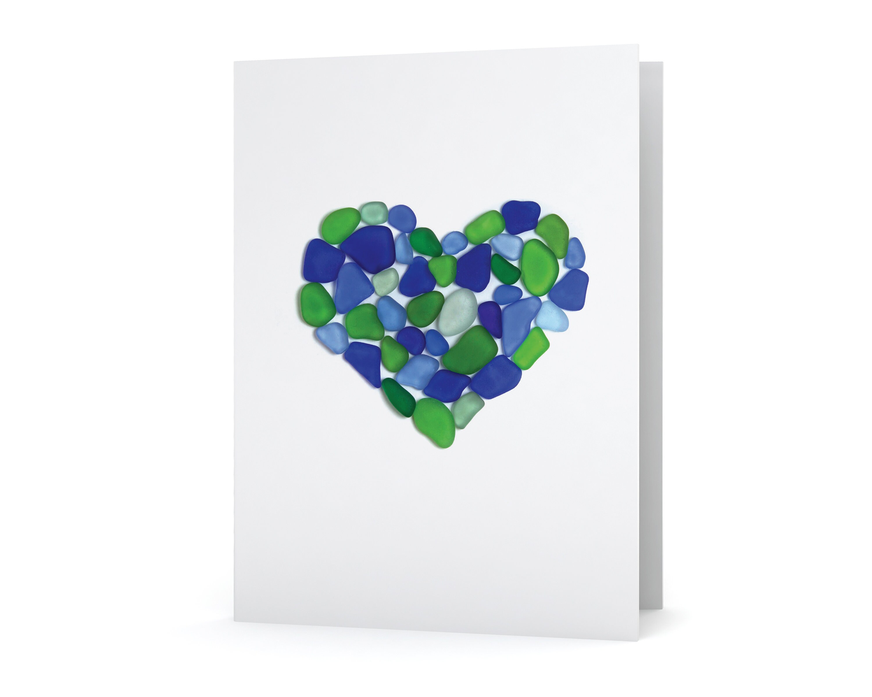 Blue and Green Sea Glass Heart Card - Seaglass Art Print, Blank Inside ...