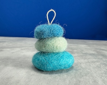 Felt Sea Glass Stack - Cute cairn made from colorful wool felt "beach glass" pieces - Christmas Ornament, Gift Decoration, Sun Catcher