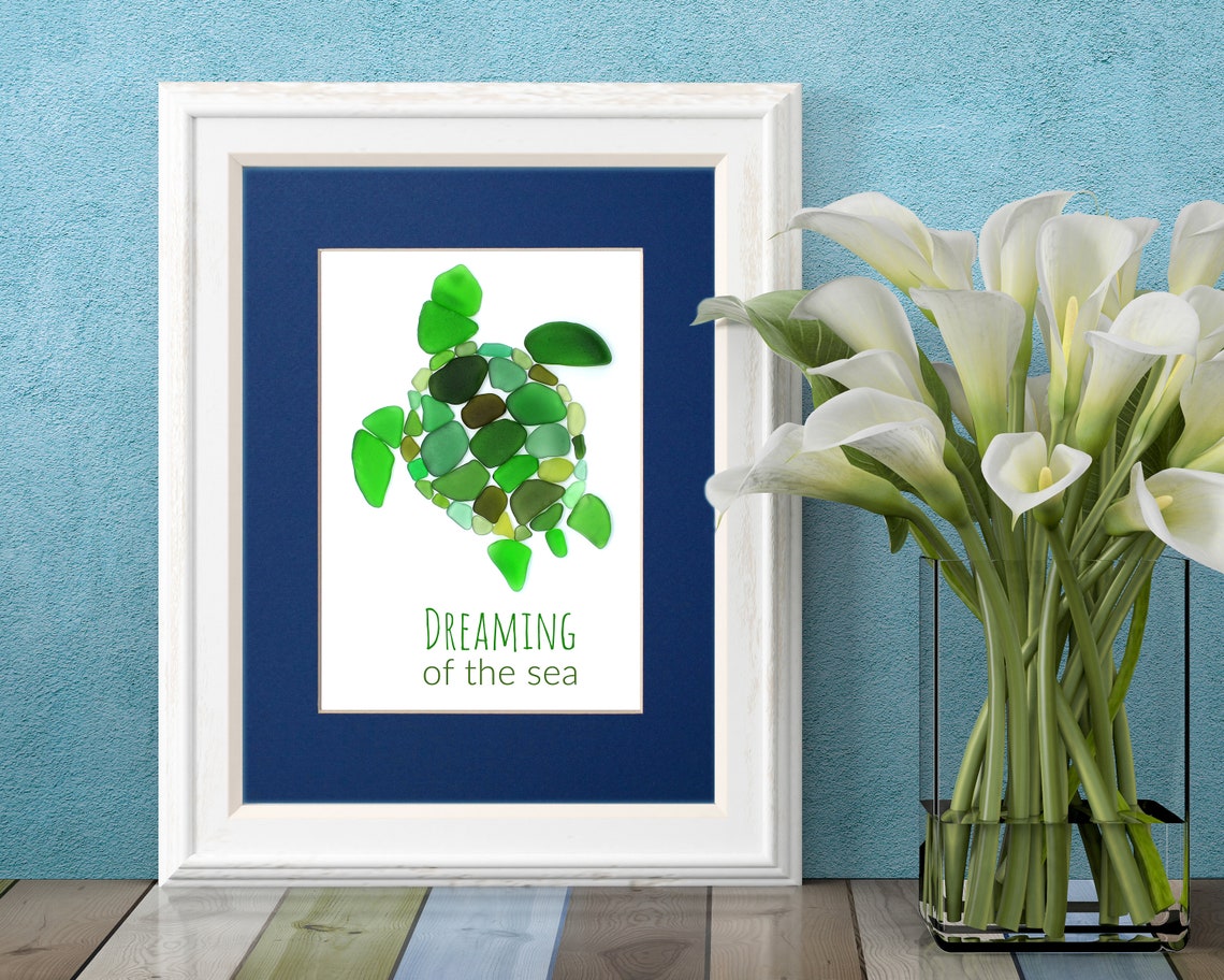 Sea Glass Sea Turtle Matted Print - "dreaming of the Sea" - Etsy