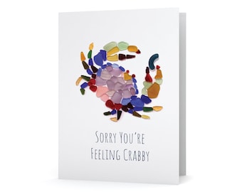 Sea Glass Dungeness Crab "Sorry You're Feeling Crabby" Card - Seaglass Art Print, Blank Inside