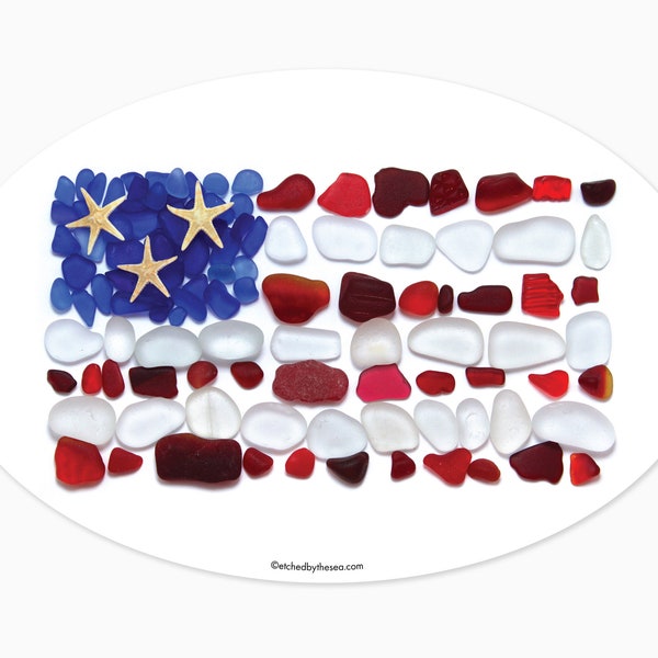 Sea Glass US Flag Laptop or Bumper Sticker