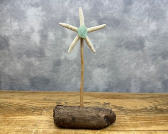 Starfish, Sea Glass, and Driftwood Beach Decor Accent Sculpture